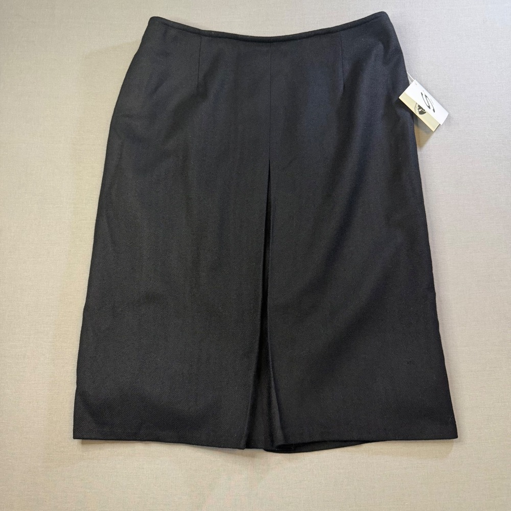 Liaison Paris Black Wool Blend Midi Pencil Skirt Front Pleat Size 14 NWT